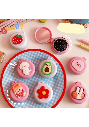 Katlanır Ayna Tarak Taşınabilir Cep Küçük Seyahat Kız Saç Fırçası