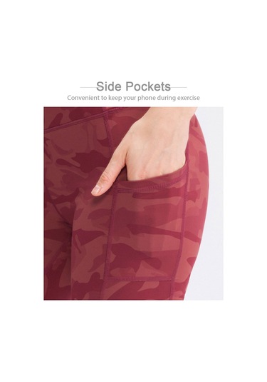 Teltree Kadın Yüksek Bel Spor Şortu, Orta Yeşil Kamuflaj Desenli, İki Taraflı Cep, Yüksek Esneklikli, Hızlı Kuruyan, Koşu Ve Yoga İçin Haki