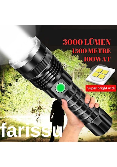 Gold Orion Or-a72 Alüminyum Alaşımlı El Feneri 100w Güç, 3000 Lümen, 1500 Metre Menzil Siyah