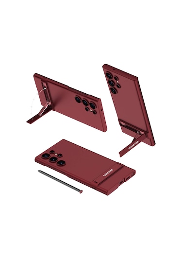 Kilifone - Samsung Uyumlu Galaxy S24 Ultra - Kılıf Kamera Korumalı Dikey Standlı Ays Kapak - Mürdüm