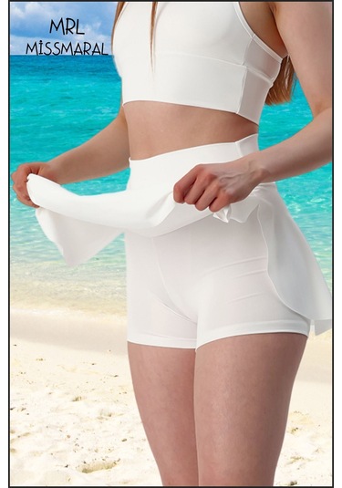 Mini Şort Etek Görünümü Etek Içi Şortlu Cepli Spor Tasarım Tenis Deniz Havuz Fitness Ekru 1107 Ekru