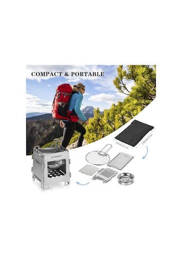 Açık Kamp Odun Sobası İle Kızartma Tavası Seti Piknik Araçları Gümüş