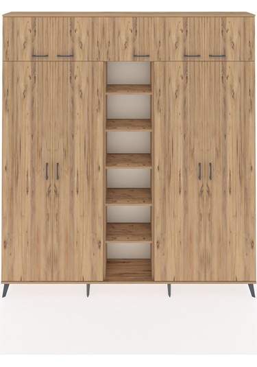 Arges Dolap 12 Raflı 9 Kapaklı 2 Askılı 220x30x243 Çam-çam/çam Atlas Çam/atlas Çam