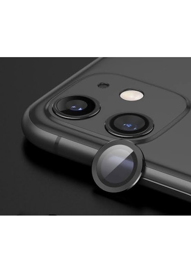 Apple İphone 12 Mini Kamera Koruyucu Lens Mercek Metal Çerçeveli 2li Set Siyah Black