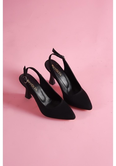 Rozalinda Siyah Süet Önü Sivri Günlük Kullanım Topuklu Ayakkabı Siyah