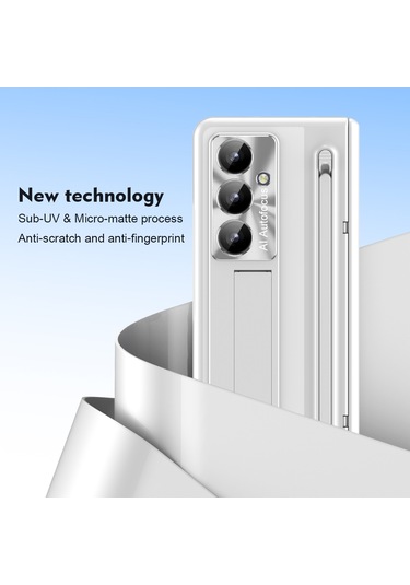 Samsung Galaxy Uyumlu Z Fold7 5g Kılıf Destekli Menteşeli Pc Telefon Kılıfı Temperli Cam Filmi Ve Kalem - Beyaz Beyaz