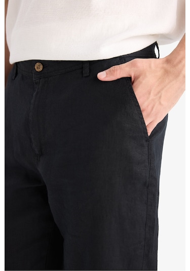 DeFacto %100 Keten Relax Fit Rahat Kesim Düz Paça Yazlık Pantolon C1117AX25SPBK81
