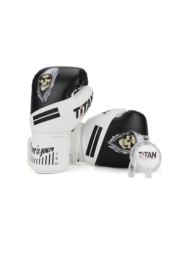 Titan Sport Siyah Beyaz Hayalet Kurukafa Desenli Boks Eldiveni 2'li Set Siyah