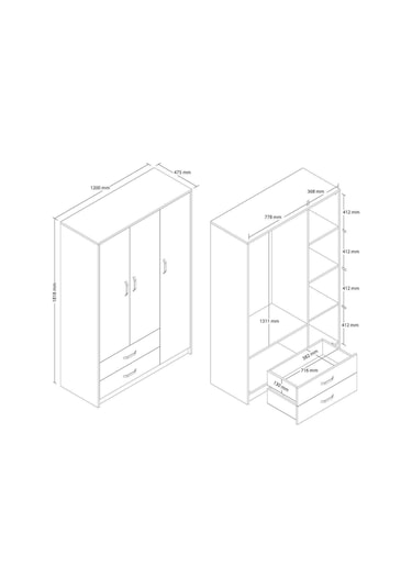 3514 Wıen 3 Kapılı Dolap 2 Çekmeceli 4 Raflı 1 Askılı Gardırop