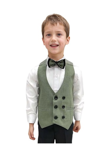 Riccotarz Erkek Bebek Takım Elbise Çizgili Yelekli Yosun Yeşili Alt Üst Takım Yeşil