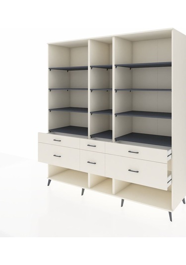 Kronos Dolap 12 Raflı 6 Çekmeceli 220x59x243 Aytaşı-antrasit/aytaşı Antrasıt/aytası