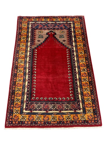 El Dokuma Vintage Kafkas Halısı 103x160 Kırmızı %100 Yün Namazlık