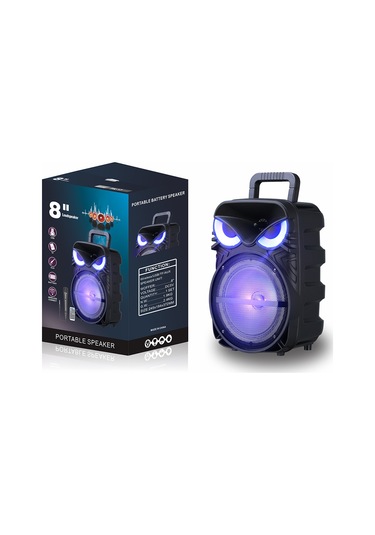 Rgb Işıklı Parti Karaoke Hoparlör Bluetooth, 8 İnç Güçlü Bas, Mikrofonlu, Fm Radyo Ve Tws Stereo Ses