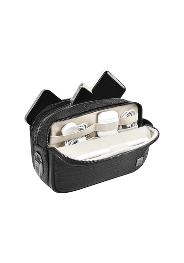 Wiwu Salem Serisi Parmak İzi Kilitli Çok Fonksiyonlu Taşınabilir Mobil Aksesuar Çantası Siyah Siyah