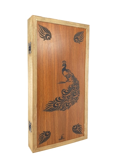 Simya Figür Tavla Tavus Kuşu (Ceviz Kaplama)