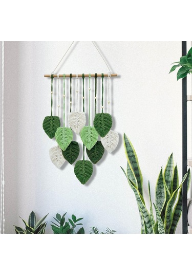 Homyl Makrome Duvar Asılı Bohem Dokuma Goblen Şık Yeşil