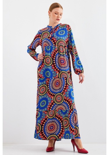 Bigdart 1627 Yaka Bağcıklı Tesettür Elbise - A.saks 001