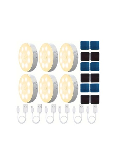 Willowhaven 6'lı Amill Akıllı Led Hareket Sensörlü Usb Şarjlı Sabit Ve Algılamalı Yumuşak Warm White Işık 16renk Şarj Edilebilir