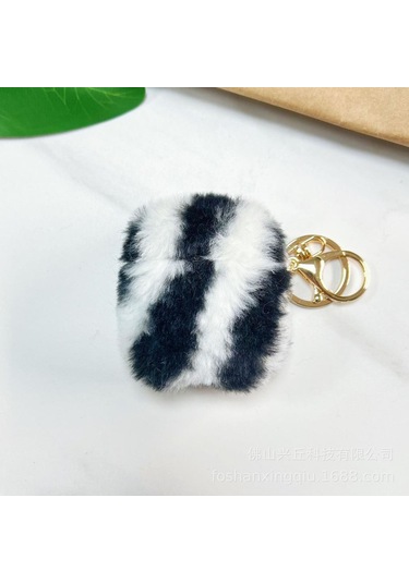 Apple Airpods 3. Nesil İle Uyumlu Kılıf Kalp Leopar Taş Kiraz Desenli Fiyok Tutmalı Kılıflar Siyah - Beyaz