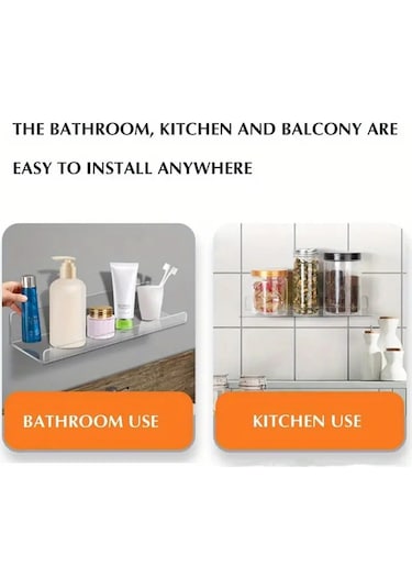 30x10x4 Cm Şeffaf Akrilik U Şeklinde Ekran Depolama Rafı Yumruksuz Banyo Duvar Depolama Rafı Beyaz