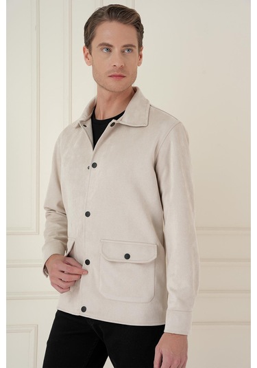 Comfort Fit Mono Yaka Kapaklı Cep Casual Taş Ceket C 699 Taş