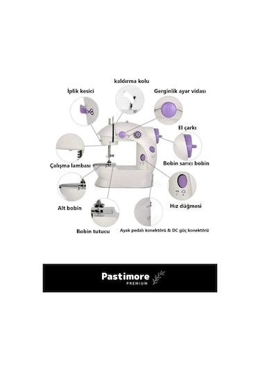 Pastimore Premium Taşınabilir Elektrikli Hız Ayarlı Kademeli Otomatik Mini Dikiş Makinesi