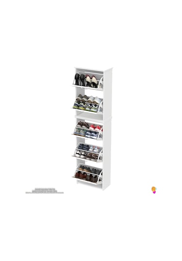 Modilayn Verve Asma Kapı Önü 52x194x26 Cm Lik 3 Düşer Kapak 10 Göz Bölmeli Ayakkabılık Meşe - Beyaz