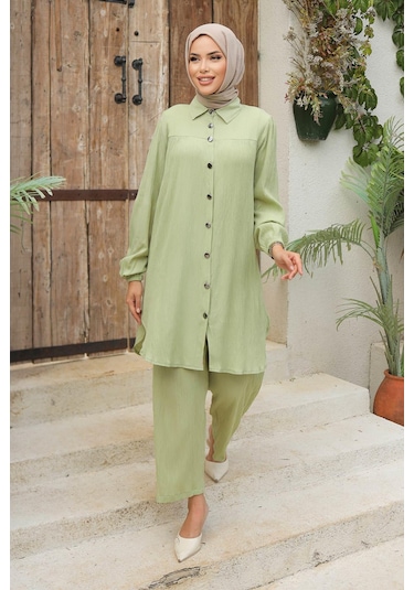 Büzgü Detaylı Tesettür Mint Takım Mint Mint Yeşili