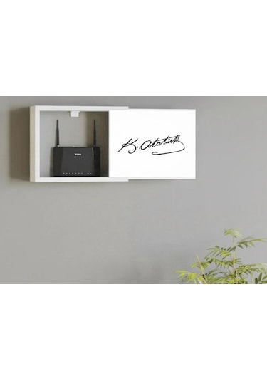Erik Atelier Atatürk İmzalı Dekoratif Modem Ve Sigorta Saklama Kutusu Kablo Wifi Gizleme Beyaz