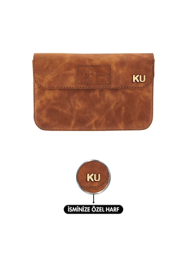 Twingold İsme Özel Çıtçıtlı Küçük El Çantası - %100 Rainbow Deri - Ac14001 - Camel Camel