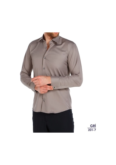 19 Renk * Micro Kumaş Kol Düğmeli Slim Fit Düz Renk Erkek Gömlek Beyaz