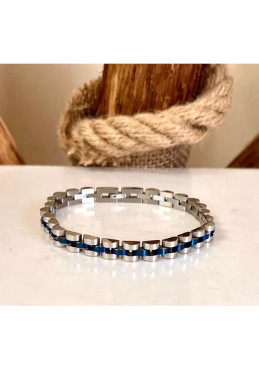 Gns Aksesuar Lacivert İnce Şık Çelik Paslanmaz Erkek Bileklik 21cm Lacivert