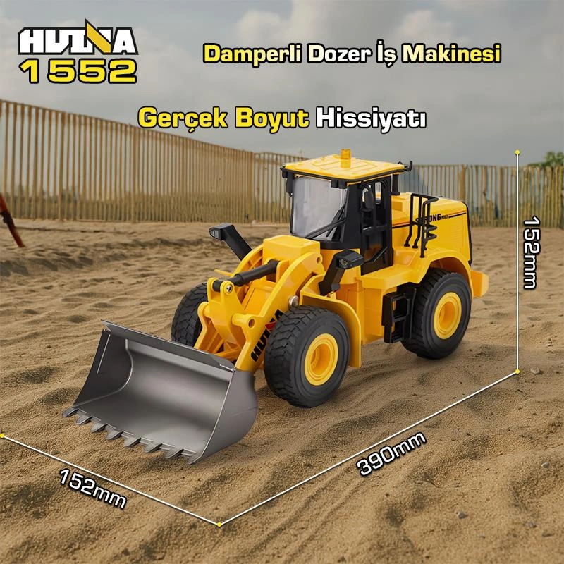Huına 1552 1/16 11ch Rc Wheel Loader Damper Dozer Kamyon İş Makinesi Kazıcı Uzaktan Kumandalı Rc Model Metal Kepçeli -2.4g Gerçekçi Similasyon Ses Ve Işık Sistemi