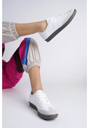 Muggo Gordon Ortopedik Günlük Garantili Bağcıklı Unisex Yürüyüş Koşu Sneaker Spor Ayakkabı - Beyaz