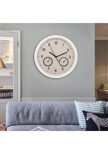 Goldenqian 10 Inç Duvar Saati Sıcaklık Ve Nem Asılı Saatler Ofis Ev Dekor Donanma 82eauu Bej