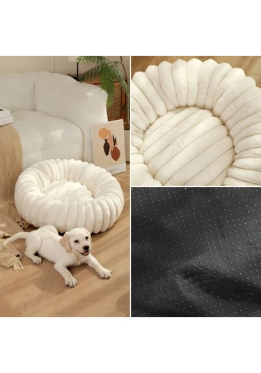 Gateesat Bej 60cm Ekstra Büyük Yıkanabilir Yatak Tüylü Köpek Kedi Yatağı