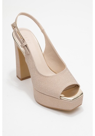Glora Altın Simli Kadın Platform Topuklu Abiye Ayakkabı Altın