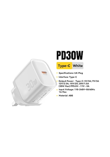 Essageressager Mini 30w Pd Qc3.0 Hızlı Tip C Şarj Cihazı iPhone Uyumlu, Uyumlu, 16/15/14/13 Pro Samsung S25 Xiaomi İpad İçin Krdistribütör Garantili