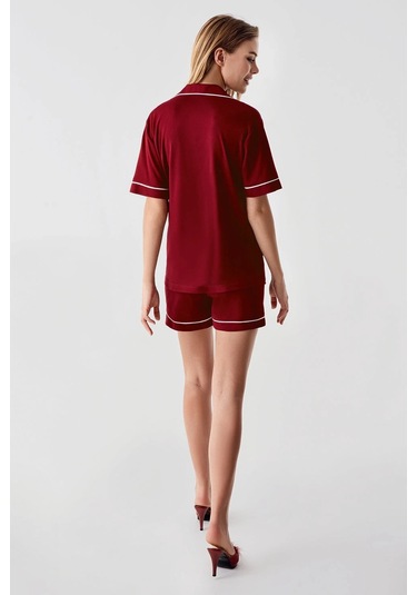 Freshness 324 Kadın 4'lü Sabahlıklı Şorlu Pijama Takımı - Bordo - L Bordo