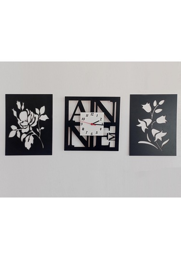 3 Lü Set Duvar Saati Beyaz - Siyah