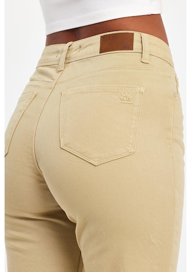 Explode - Kadın Bej Likralı 5 Cep Flare Pantolon-bej Bej