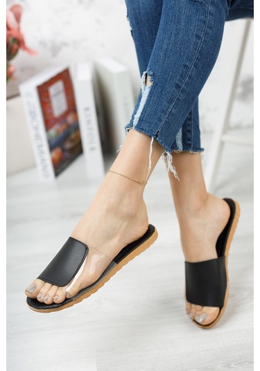 Rose Şeffaf Kadın Terlik Açık Ev Terliği Siyah