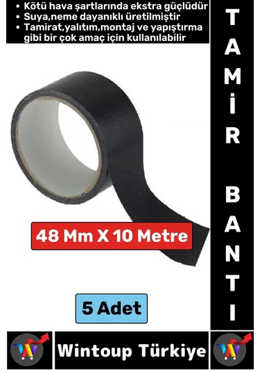 Ultra Güçlü Su Neme Dayanıklı Çok Amaçlı Montaj Onarım İzolasyon Tamir Bantı Siyah 48 Mmx10 Mt 5 Adt