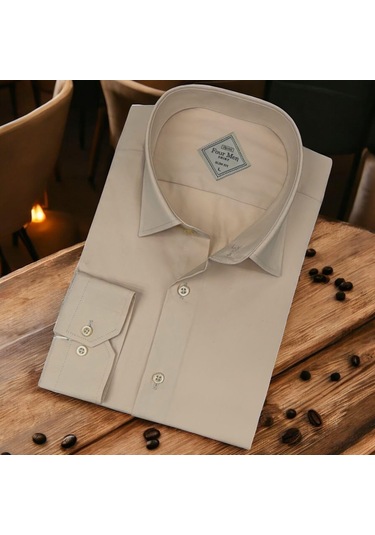 Linen Keten Klasik %100 Cotton Uzun Kollu Slim-fit Terletmeyen Krem Gömlek Regular Kalıp -10310 Krem