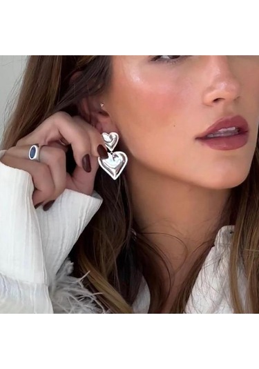 Beyaz Metalik Küpe Bayan Çok Renkli