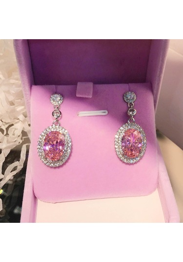 Pembe Gerçek S925 Gümüş Ayar Safir Damla Küpe Kadınlar Için Aretes De Mujer Topaz Takı Taş Küpe Kadın Orecchini