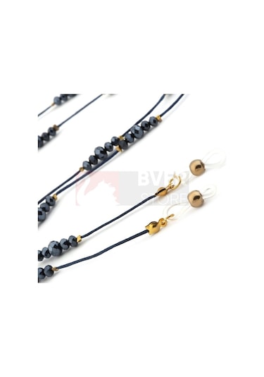 Modern Kristal Boncuk Gözlük Askısı-Abiye Lüx Model Siyah