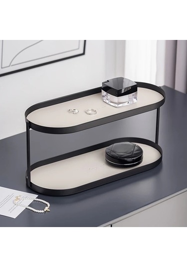 Maxaccess Büyük Boy Kahverengi 2 Katlı Deri Ve Metal Saklama Rafı - Banyo, Yatak Odası Kahverengi