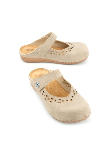 Gezer Yazlık Kadın İç Tabanı Hakiki Deri Cırt Cırtlı Terlik Gt1yze.11236.00.014.g8 Krem