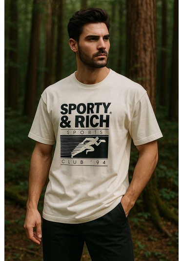 Erkek Basic T-shirt Oversize Rahat Kalıp %100 Pamuk Bisiklet Yaka Kısa Kollu Tişört Bej